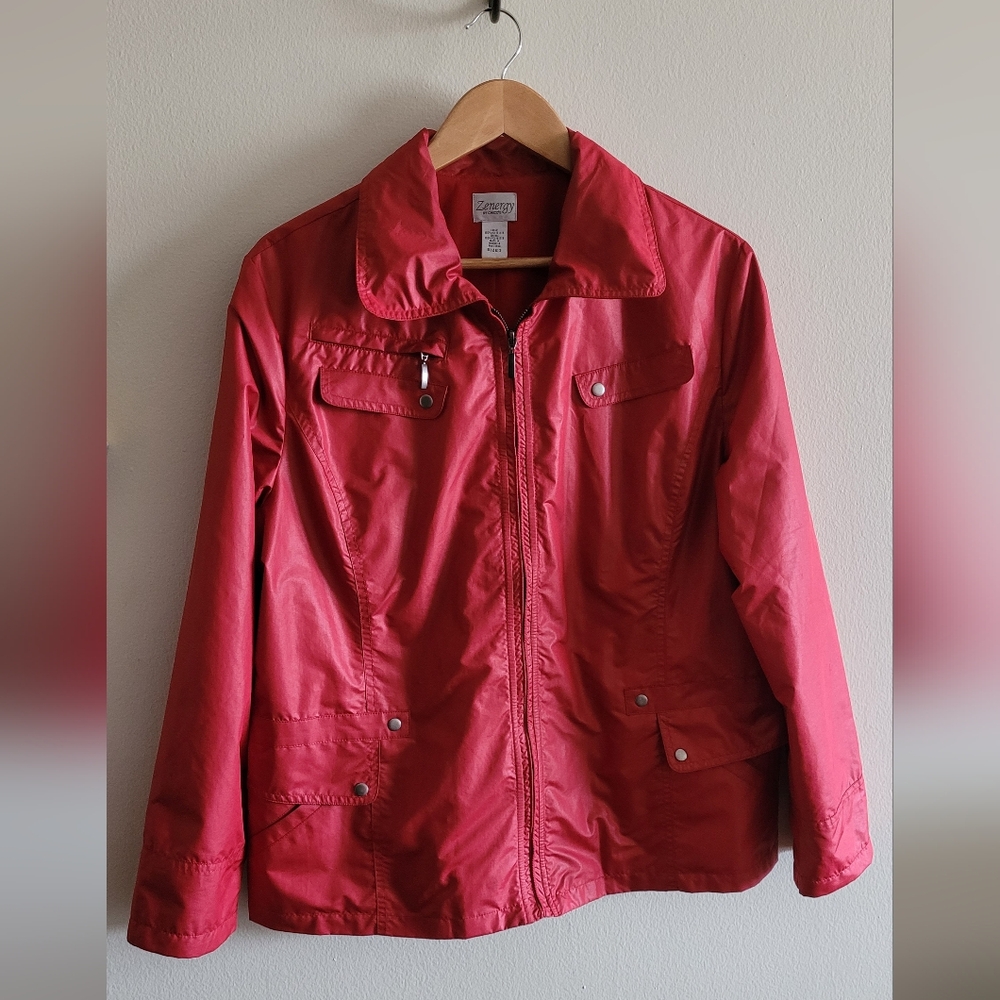 Chico's Zenergy Windbreaker Light Jacket Packable Hood, Women's XL, Cherry Red - Picture 2 of 13